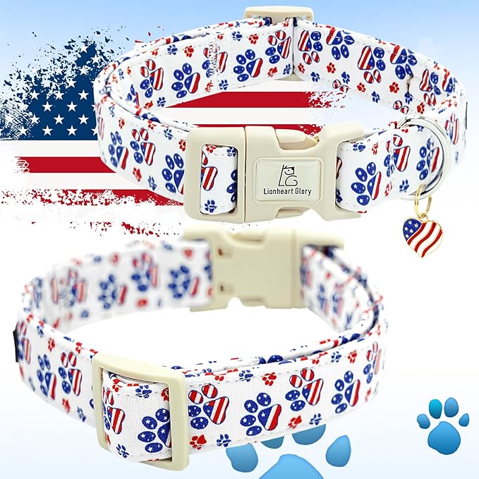 Lionheart glory American Flag Dog Collar, 4 of July Patriotic Independence Day Dog Collar Heavy Duty Adjustable Dog Collars for Medium Dogs Pet Gift Summer Collars Dog Cute Collars
