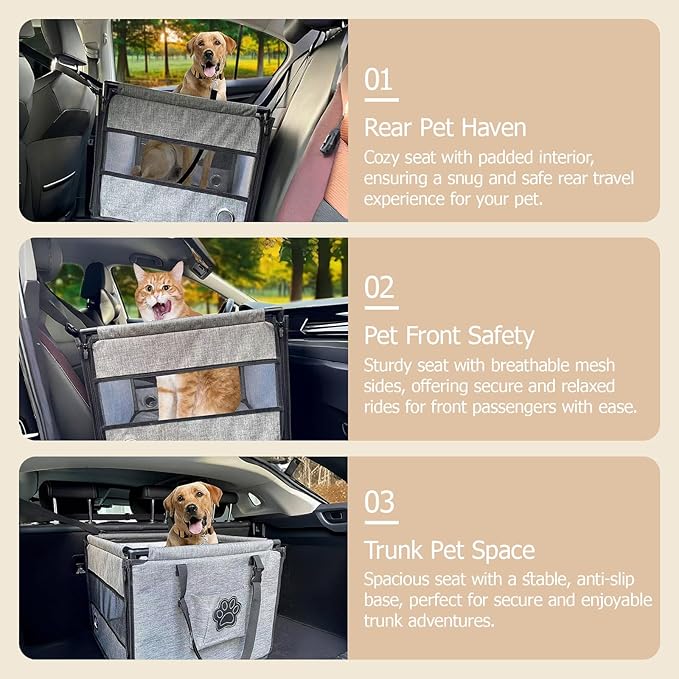 Dog Car Seat for Small to Medium Dogs Under 33lbs, Sturdy Pet Booster Car Seat Travel Carrier with Storage Pockets & Leash Detachable Washable Cover for Cars, SUVs, and Trucks