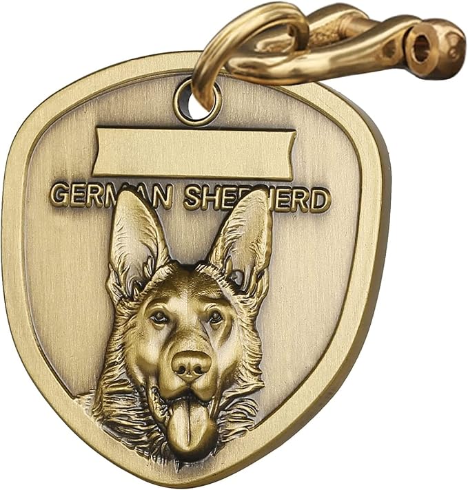 Vintage Pure Copper Personalized Dog ID Tags, German Shepherd Pattern, 1.57*0.13 inches, 1 Count