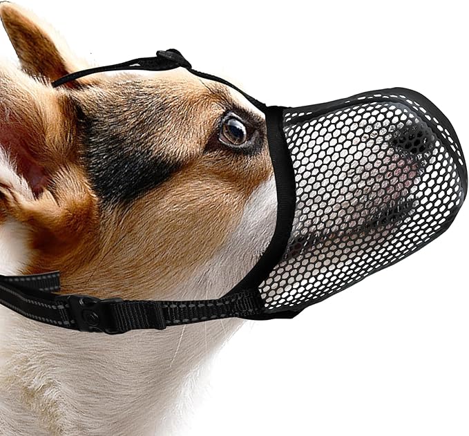 Black Dog Muzzle, Breathable Soft for Small Dogs to Anti & Prevent Barking Biting Chewing, Reflective & Adjustable Basket Muzzle with Air Mesh for Toy Poodles Black S