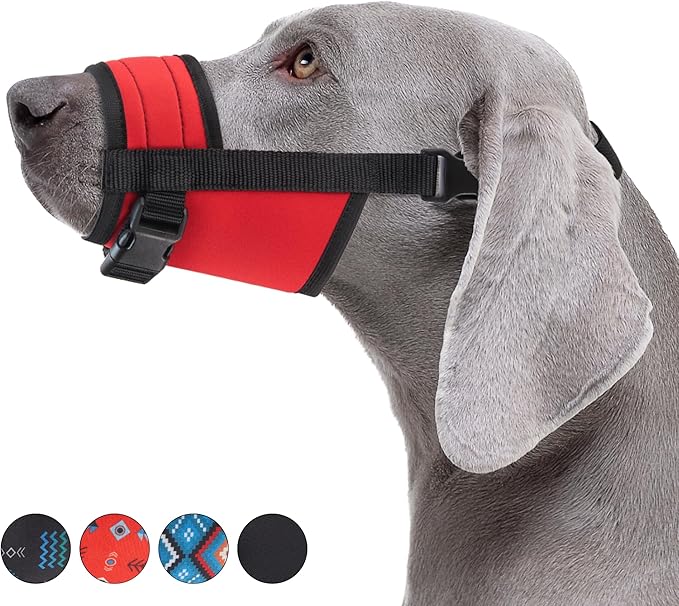 CollarDirect Dog Muzzle - Adjustable Soft Breathable Tribal Nylon Dog Mouth Guard Cover for Small, Medium and Large Dogs, Anti Chewing, Barking & Biting - 3 Tribal Patterns (Red, L/XL)