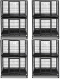 Homey Pet Four Packs 31 Inch Stackable Heavy Duty Dog Crate Cage Kennel with Four Lockable Wheels, Removable Tray, Escape Proof Wire Drop Dog Crates for Small Dogs (Two Tiers)
