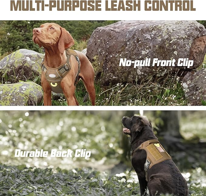 Auroth Tactical Dog Harness for Large Dogs No Pull Adjustable Pet Harness Reflective K9 Working Training Easy Control Pet Vest Military Service Dog Harnesses Army Yellow L