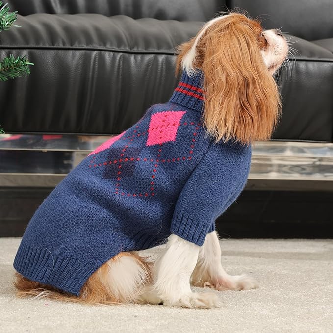 Dog Sweater for Medium Large Dogs, Cold Weather Cable Knit Pullover, Thick Warm Turtleneck Winter Clothes for French Bulldog, Labrador, Golden Retriever, German Shepherd, Great Dane- Blue L
