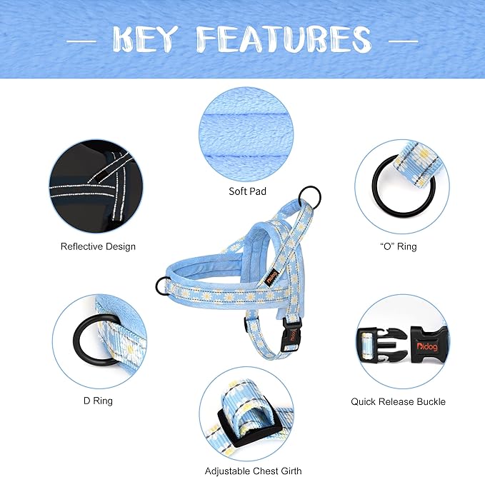 Didog No Pull Dog Harness with Soft Padded, Easy Walk Dog Harness with Quick Release Buckle, Adjustable & Reflective Pet Harness with Soft Padded for Medium Dogs (M:Chest 22-26", Blue)