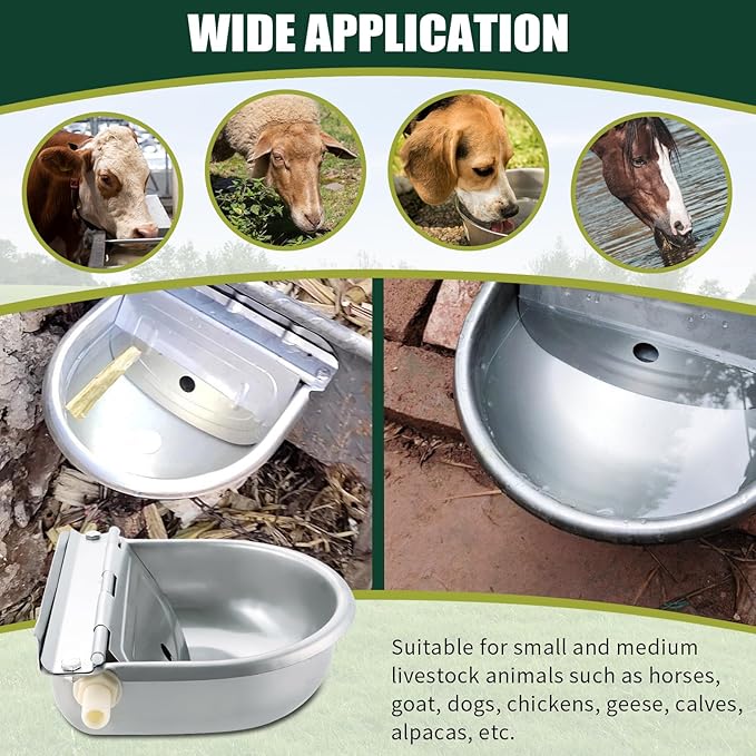 Automatic Animal Drinking Water Bowl with Float Valve | Stainless Steel Drinking Water Bowl for Horse,Goat,Pig,Dog. (with Drainage Hole)