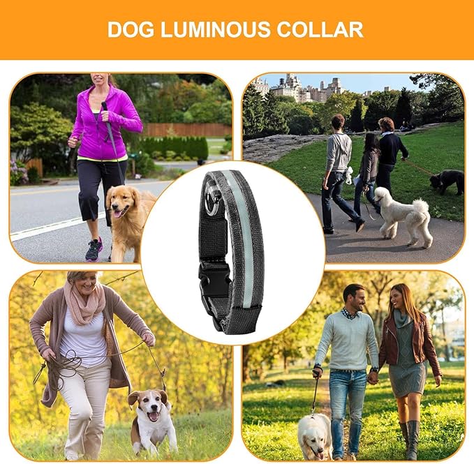 Pet Collar, Dog Training Collar with Night Visibility, 3 Flashing Modes, Rainproof Rechargeable Pet Collar, 500mah Battery, Adjustable Dog Light Collar, Waterproof Dog Collar for Large Dogs