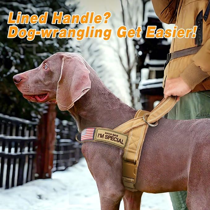 Forestpaw No Pull Dog Harness with Large Handle,Slip on Reflective Vest with Quick Release Buckle,Comfortable Flannel Lining for Medium Large Dogs Walking Training (Includes 3 Patches),Brown L