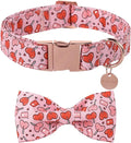 Valentine’s Day Dog Collar with Bow Tie, Pink Heart Bowtie Collar with Metal Buckle, Valentine’s Day Gift Pet Collar for Puppy Girl Boy Dog or Cat, Wedding Dog Collar, S, Neck 10-16in