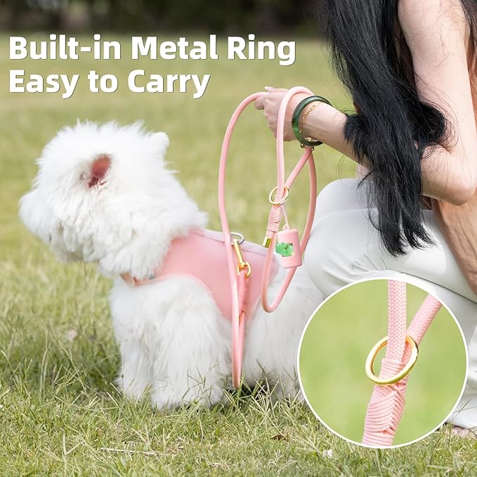 Durable Handwoven Dog Leash for Small & Medium Dogs, 5/16 inch Rope Lead with Anti-Tangle Swivel Clip, Soft & Lightweight, 5FT Long – Ideal for Daily Walking & Training (Light Pink)