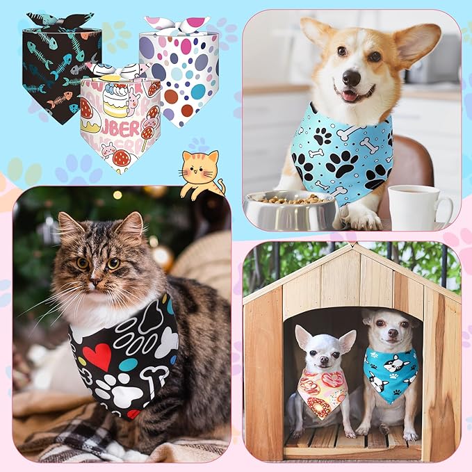Amylove 120 Pcs Dog Bandanas Bulk Holiday Triangle Dog Pack Puppy Kerchief Bandana Adjustable Pet Scarf for Pet Cat Costume Accessories Decor(Cartoon)
