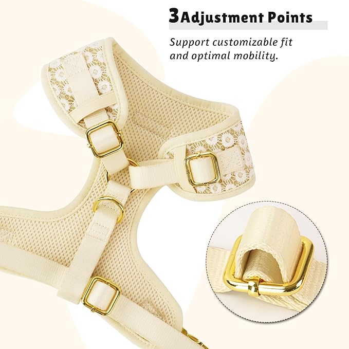 No Pull Dog Vest Harness for Small&Medium Dogs, Side Clip Adjustable Pet Vest, Soft Breathable, Fashion Dog Harnesses for Walking, Running, Shopping (Gold, L)