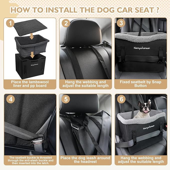 Dog Car Seat for Small Dogs, Dual Side Safe Straps Booster Seat for Small Pets up to 25lbs, Washable & Detachable(Black/Dark Grey)