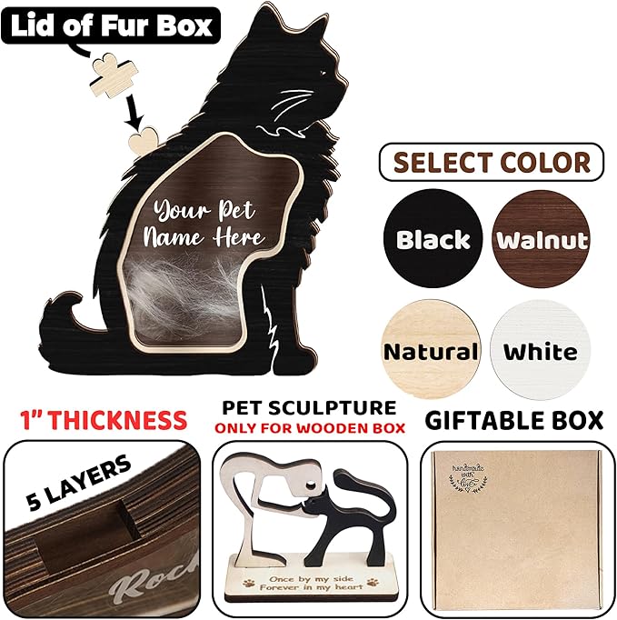 Personalized Cat Photo Wooden Frame, Custom Pet Fur Keepsake Memory Box, Pet Loss Picture Frame Ornament, Sympathy Gift Cat Shape Storing Hair Ashes Teeth, Idea Gift for Pet Lover Table Wall Decor