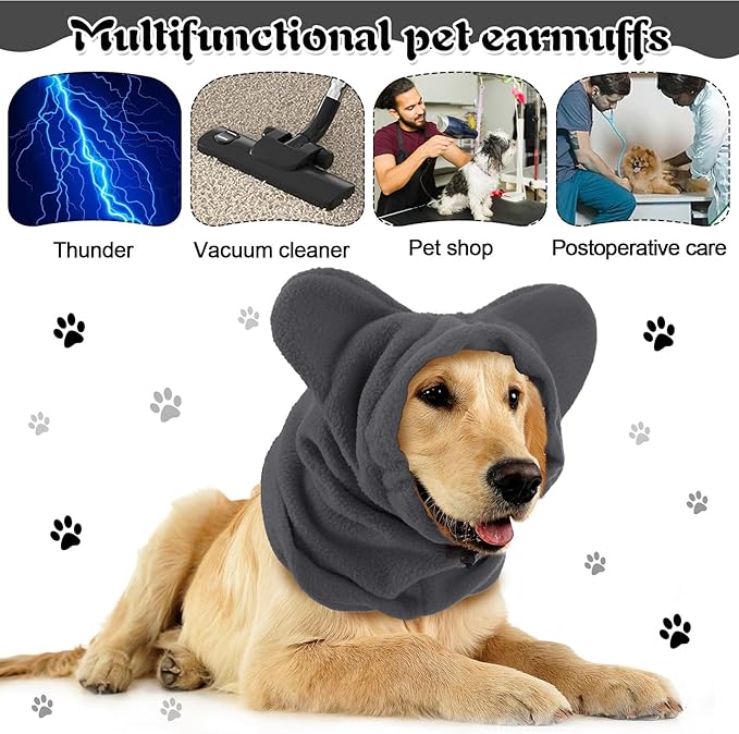 Winter Dog Hats Quiet Ears for Dogs Ear Muffs Pet Neck Warmer Scarf Hoodie Noise Protection Cover Beanie Head Wrap Costume for Pet Dog Cats (Grey,M)