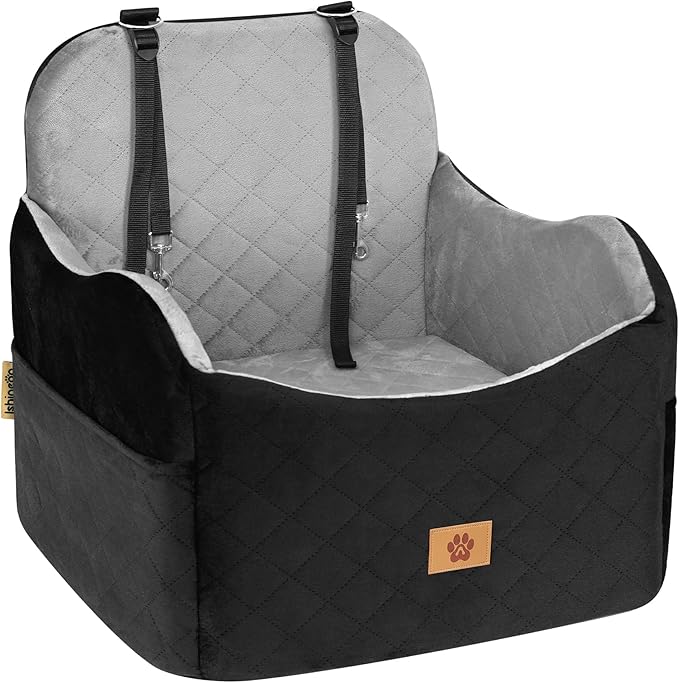 Car Seat Booster for Dog: High-Support Memory Foam Pet Car Seat for Small/Medium Dogs Under 35lbs with Elevated Cushion - Detachable Washable Puppy Travel Bed for Driving with Pockets