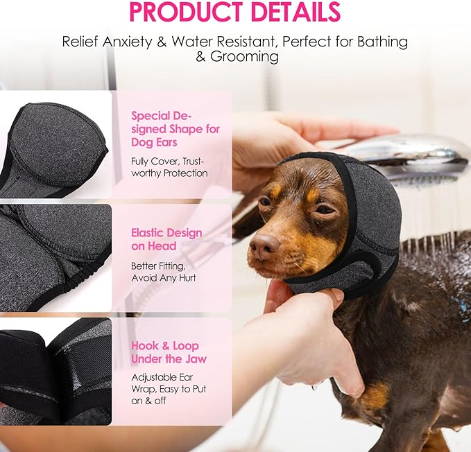 KOESON Dog Calming Hoodie - No Shake Ear Wraps for Dogs, Anxiety Relief & Noise Protection, Water Resistant Pet Ear Cover Muffs for Firework, Grooming, Thunderstorms, Swimming, Bathing, Grey S
