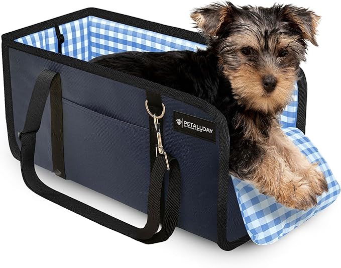 Center Console Dog Car Seat for Small Dogs Cats (Under 11 lbs) - Dog Booster Seat with Built-in Leash