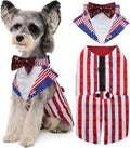 Kuoser Independence Day Dog Tuxedo Dog Suit and Bandana Set, 4Th of July Dog Costume American Flag Dog Outfit with Bow Tie for Large Medium Small Dogs Golden Retriever Samo Bulldogs, M