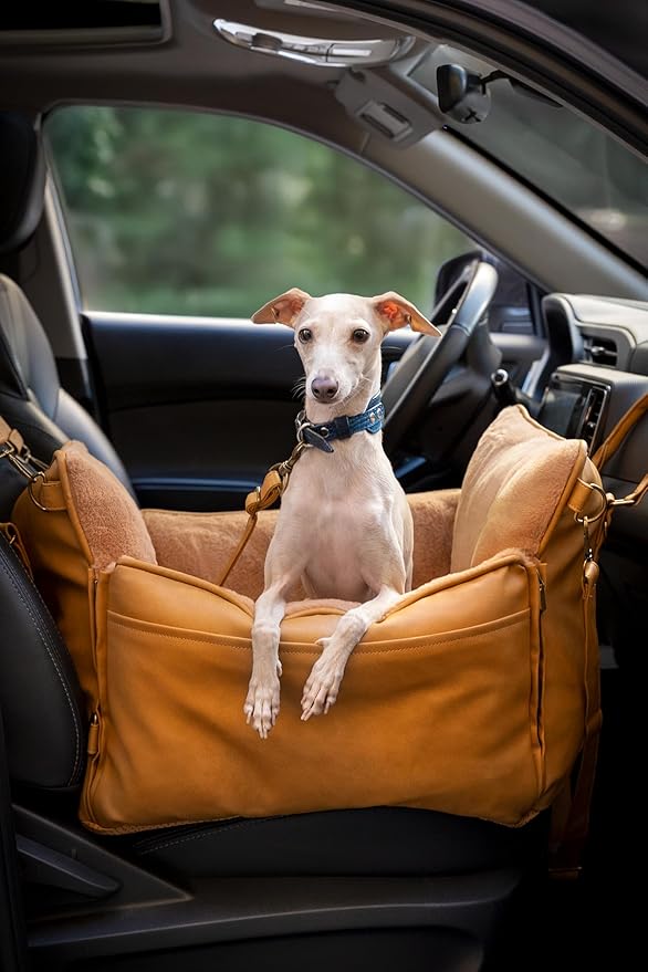 Noah & Paw Dog Car Seat Carrier, Small Dog Car Seat for Small Medium Pets with Harness Clip, 4X Safety Feature, Booster Travel Bed, Washable, Orthopedic Foam Wrapped with Plush, Vegan Leather