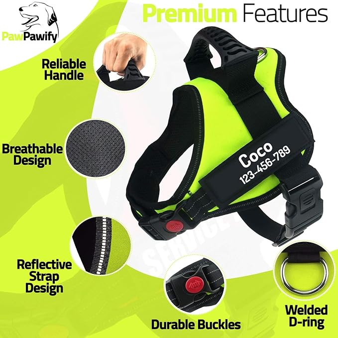 Personalized No Pull Dog Harness with Custom Name and Phone Number by PawPawify, Heavy Duty Pet Vest to Prevent Tugging, Pulling, or Choking, Training and Walking XXL Chest 33-46in