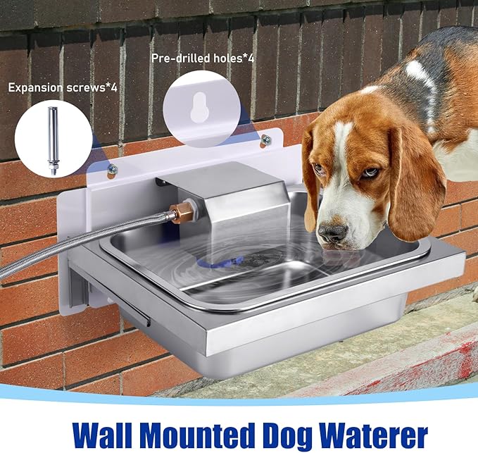 3 Gal Automatic Dog Water Bowl Dispenser for Dogs Metal Auto Pet Waterer Bowl Wall Mounted Self Refilling Water Trough with Float Valves Pet Waterer for Livestock Dogs Cat Horse