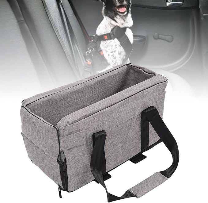 Pet Car Center Console Seat for Small Pets, 300DPU 210D Oxford Cloth PP Cotton Portable Dog Booster with Safety Belts, Foldable Design and Wide Angle View