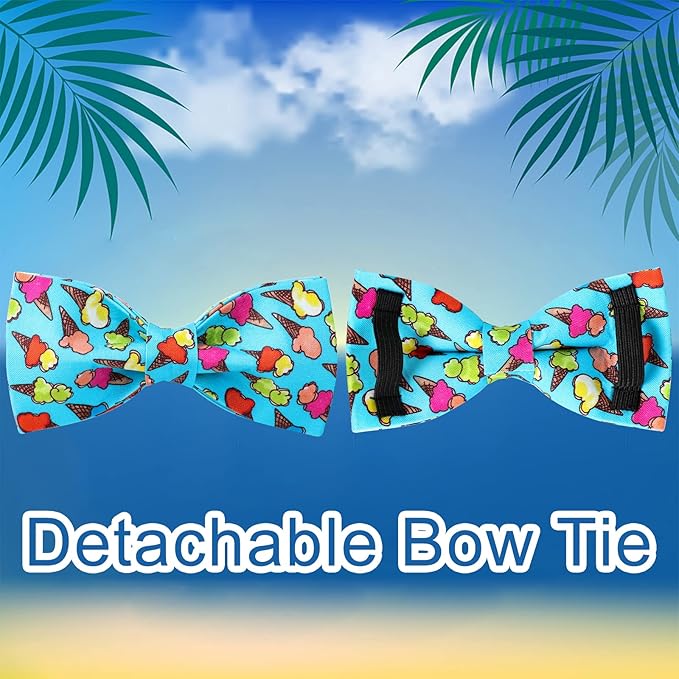 Summer Dog Collar with Bow Tie, Cotton Cute Bowtie Dog Collar, Summer Bowtie Collar for Large Boy Girl Dog, Comfortable Blue Dog Collar with Metal Buckle, L