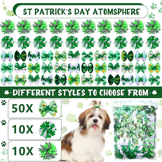Weewooday 70 Pcs Dogs Hair Holiday Dog Bows Bowtie with Rubber Band Pet Hair Accessories Puppy Bowknot Topknot Pet Grooming Bow for Holiday Christmas Small Puppy Decor(Chic Style)