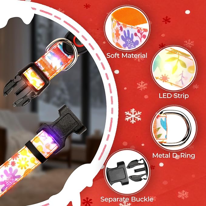 Light Up Dog Collar, LED Dog Collar Glow in The Dark - USBC Rechargeable, 3 Flashing Modes Adjustable Glow Collar, Safety Fashionable Cute Dog Light Up Collars for Medium Large Dogs Orange