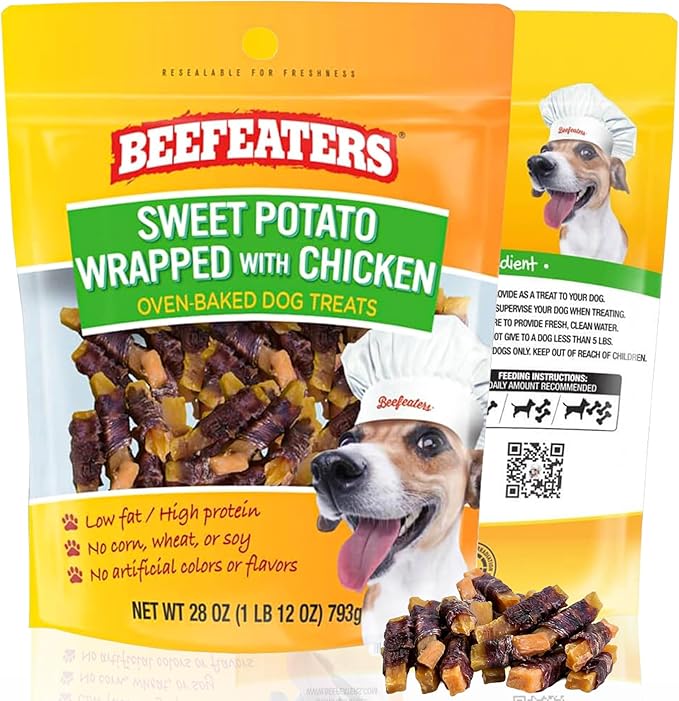 Beefeaters Sweet Potato Wrap with Chicken – Dog Treat. No Corn, Wheat, Soy or Gluten, Low Fat, Whole Muscle Jerky, Ideal for Training & Snacks