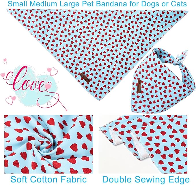Valentine's Dog Bandana, UP URARA PUP Soft Cotton Adjustable Pet Scarf for Small, Medium, and Large Dogs, Cute and Comfortable Dog Accessory,L