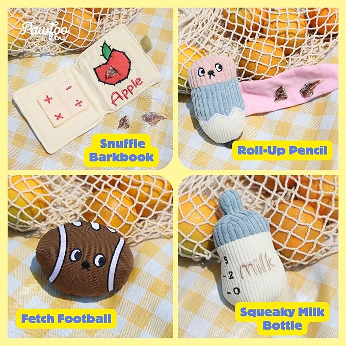 Squeaky Plush Dog Toys, 5-in-1 Crinkle Durable Puppy Toys to Keep Busy, Stuffed Hide & Seek Cognitive for Small Dogs, Teething, Boredom Relief & Birthday Gift