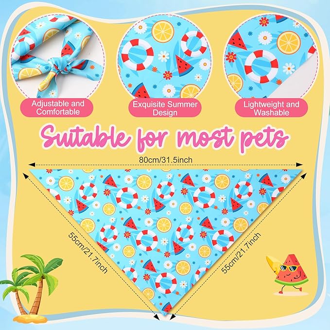 Preboun 50 Pcs Summer Bandanas Dogs Bulk Hawaiian Dog Bandanas Fruit Kerchief Set for Summer Puppy Small Medium Large Pets Costume Accessories (31. 5 x 21. 7 x 21. 7 Inch)
