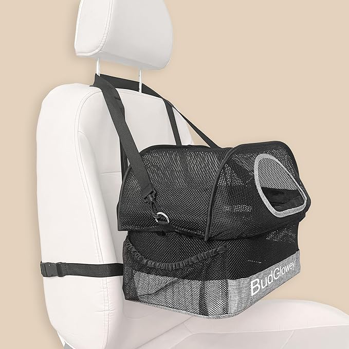 Dog Booster Car Seat for Small Pets Under 20lbs, with Protective Mesh Cover & Foldable Metal Frame, Safety Leash, Plush Cushion, Portable Pet Car Seat for Puppy Cats