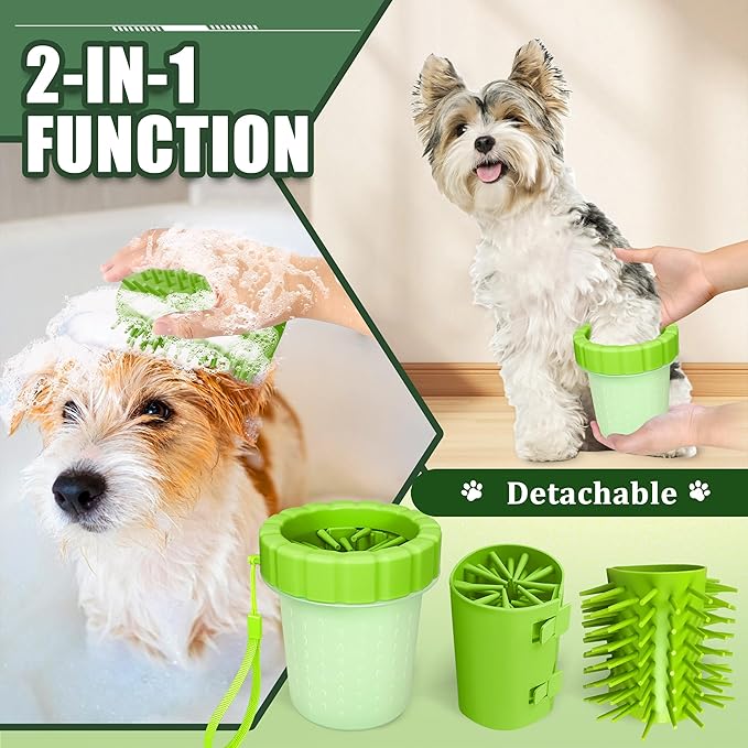Dog Paw Cleaner Cup, Soft Silicone, Portable, Easy to Clean, Removes Mud and Dirt, Grooming Accessory for Home, Travel – Green, S
