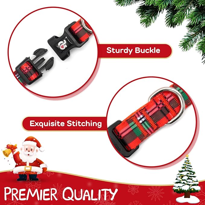 azuza Christmas Dog Collar and Leash Set, Buffalo Plaid Dog Collar with Matching Leash for Small Dogs, Great for Christmas, New Year, Festivals and Daily Use