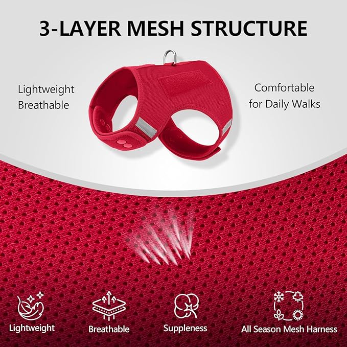 Dog Harness for Puppy – Adjustable Reflective Easy Put On Soft Mesh Vest for Small Dogs with 2 Patches (Burgundy Red,S)