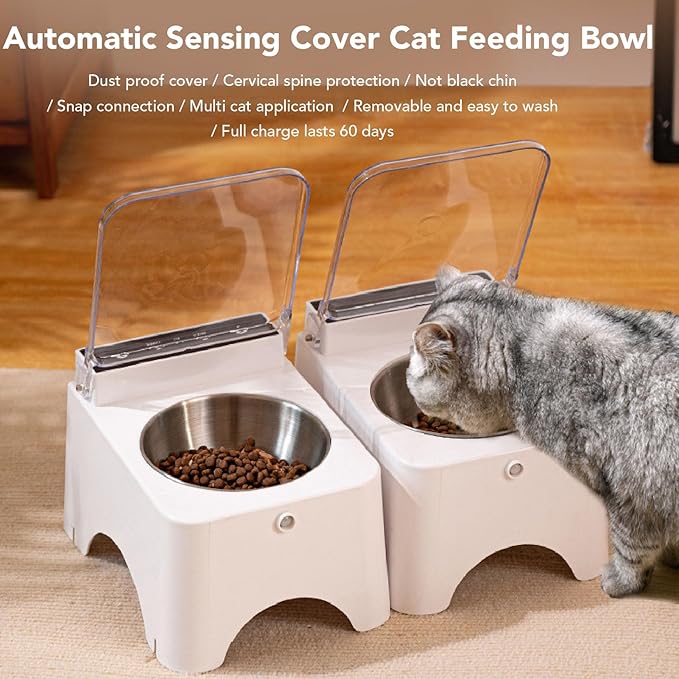 Automatic Intelligent Cat Dog Feeder Bowl, Smart Pet Feeder with Sensing Technology for Cats and Dogs, High Strength Materials, Lid Design, Raised Eating Angle (Style 1)