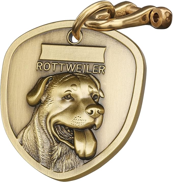 Vintage Pure Copper Personalized Dog Tags, Three-Dimensional Relief Pet Pattern, Custom Pet Tags (A06-Rottweiler)