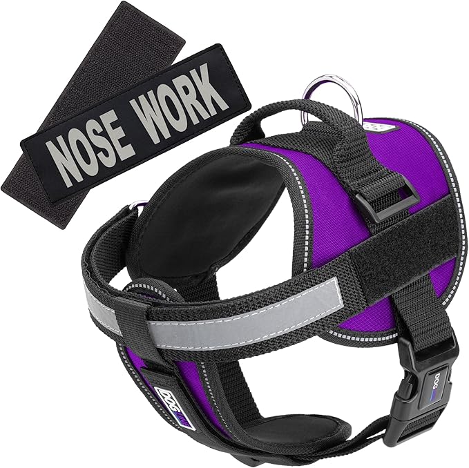 Dogline Vest Harness for Dogs and 2 Removable Nose Work Patches, Medium/22 to 30", Purple