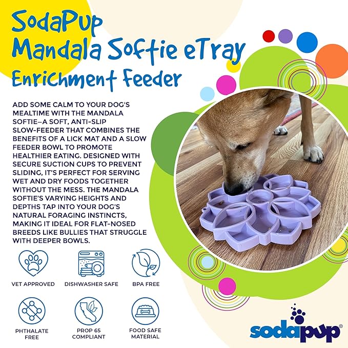 SodaPup Mandala Softie eTray –Durable Enrichment Feeder Made in USA Non-Toxic, Pet-Safe, Food Safe Rubber for Mental Stimulation, Avoiding Overfeeding, Fresh Breath, Digestive Health, Calming, & More