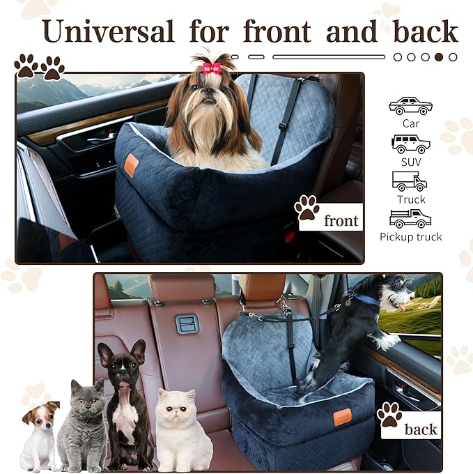 Dog Booster Car Seat with 7 Inches of Interior Height,Elevated Pet Car Seats for Small/Medium Sized Dogs,Puppy Portable Carseat,Washable Removable Cover Travel Safety Seat,Easy to Use(H-Grey)