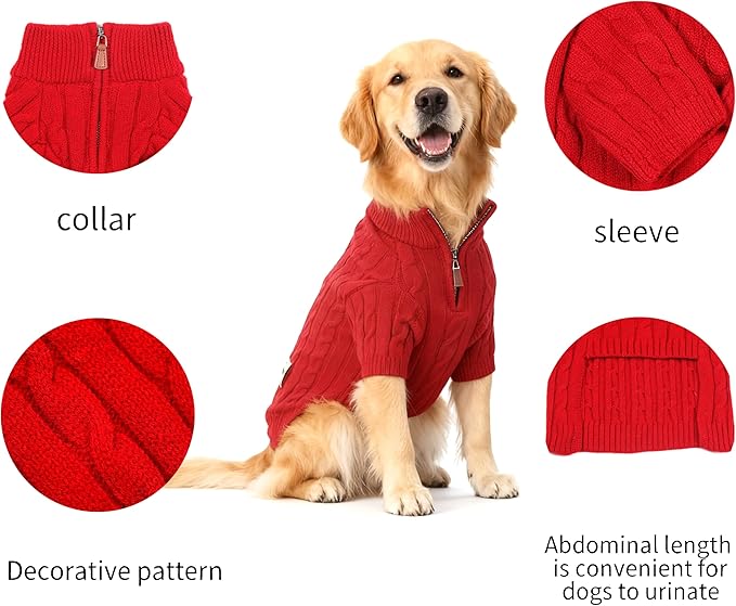 Small/Medium Dog Sweater, Warm Dog Winter Coat w/Sleeves, Comfortable High Neck Premium Dog Clothes for Golden Retriever-Best for Holidays, Daily Walks XXL Red