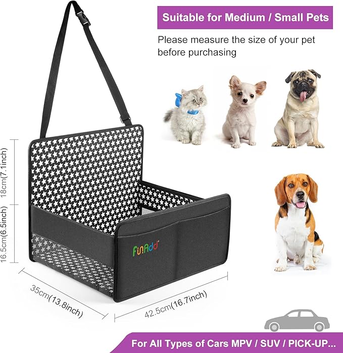 Dog Car Seat, Foldable Dog Car Seat for Small Medium Dogs, Soft Pet Booster Seats with Mesh Window and Storage Pocket, Breathable Oxford Travel Bag Black