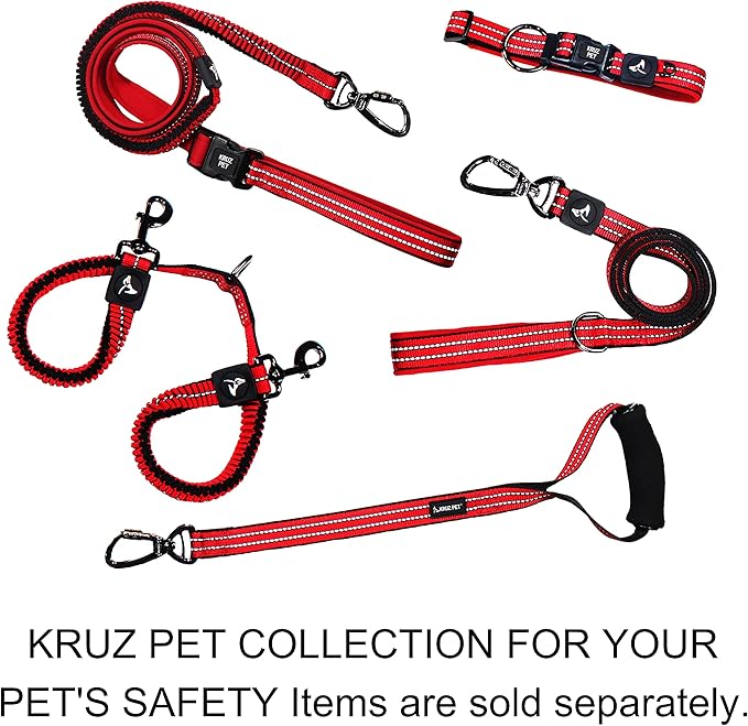 Kruz Double Dog Leash for Two Dogs (Width - 5/8”, Length 14”-27”) Dual Leash Coupler with Tangle-Free Swivel, Shock-Absorbing Reflective Bungee for Comfortable Walking & Training (Orange, Small)