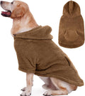 IDOMIK Fuzzy Dog Sweater with Adjustable Hood, Warm Fleece Dog Sweater Hoodie with Harness Hole & Pocket, Pullover Sweaters for Large Dogs, Fuzzy Hooded Sweatshirt for Fall Winter Christmas,Brown,3XL