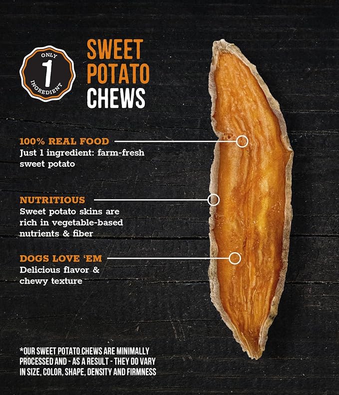 Wholesome Pride Sweet Potato Chews Dog Treats – All-Natural, Single-Ingredient, Grain-Free, 16 oz