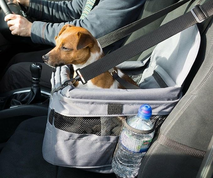Pet Small Dog Car Booster Seat Road Trips Travel with Padded Base & Tether Clip