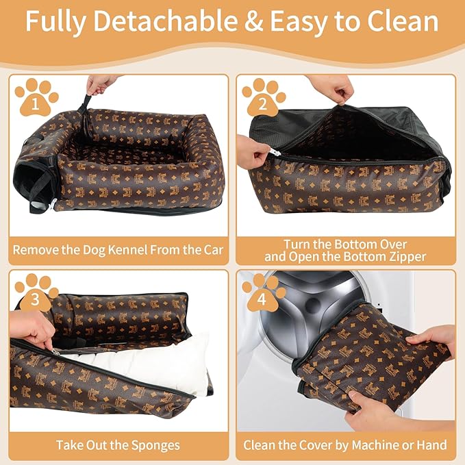 Car Seats for Small/Medium Dogs, Memory Foam Dog Booster up to 35 lbs, Travel Pet Car Seat Washable Dog Bed.